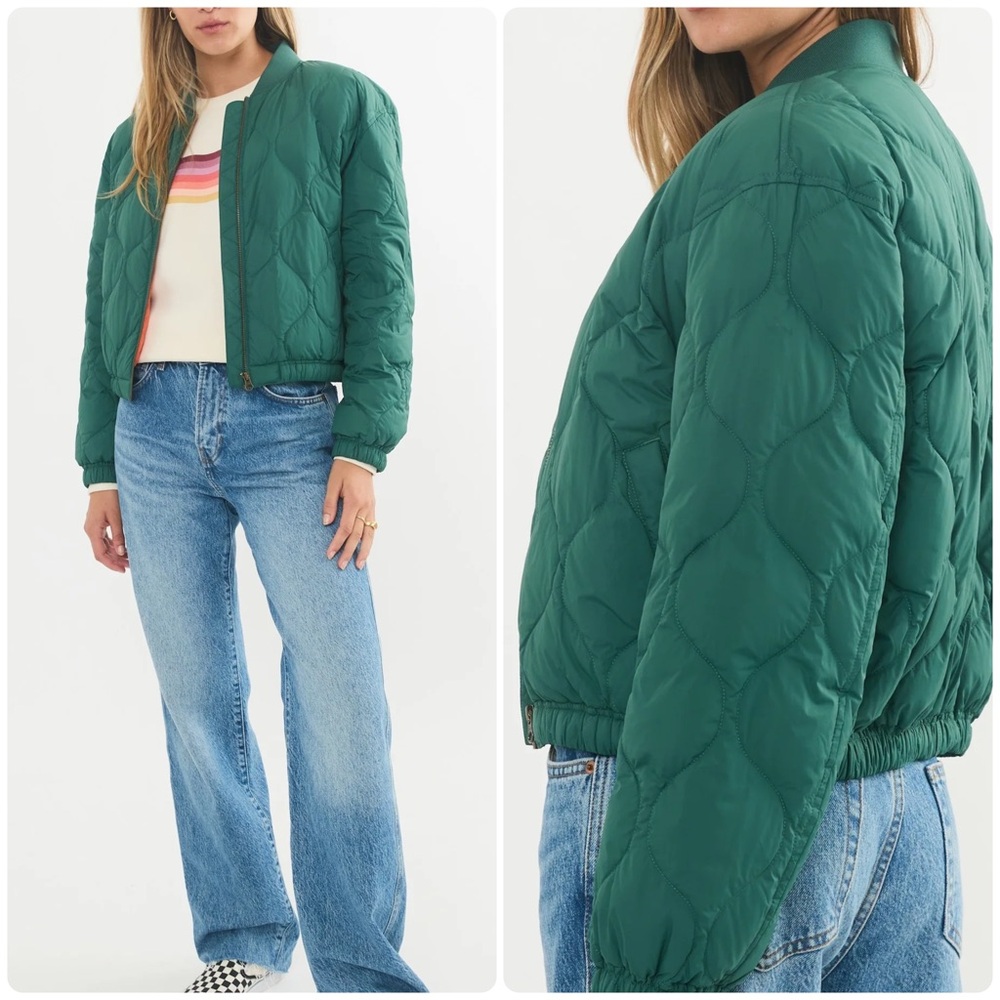 Marine Layer Quilted Bomber Jacket in Forest Green